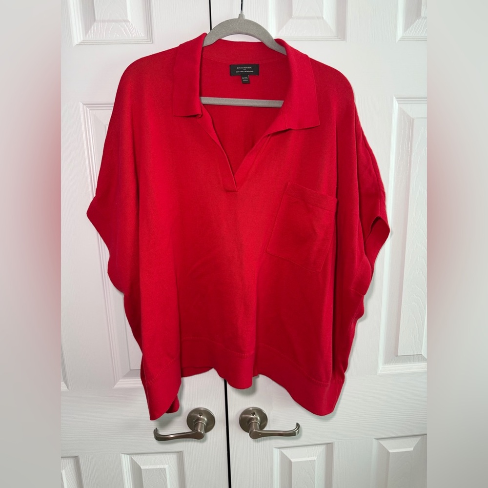 Banana Republic Red Cotton-Linen Blend Knit Top